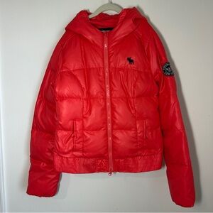 Abercrombie Fitch Kids Puffer Jacket Large Orange Hoodie Full Zip